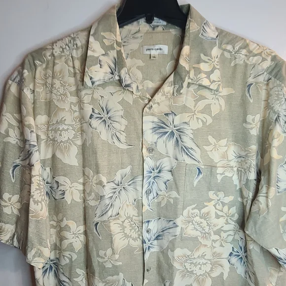 Pierre Cardin Beige and Blue Floral Men's Shirt - Picture 2 of 6